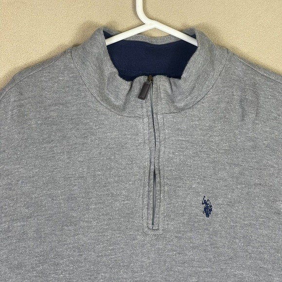 U.S. Polo Assn. Sweater Adult Extra Large Tall Gray Mock Neck 1/4 Zip Mens - Picture 2 of 12